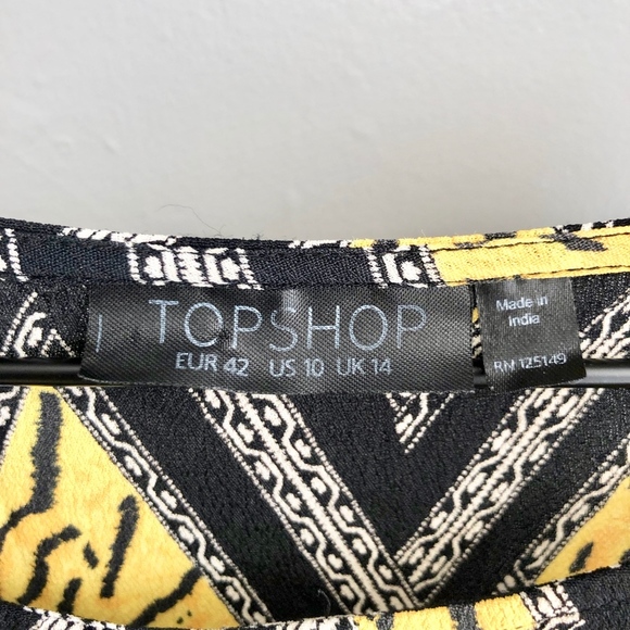 Topshop Yellow Black Diamond Print Fit & Flare 10 - Picture 2 of 7